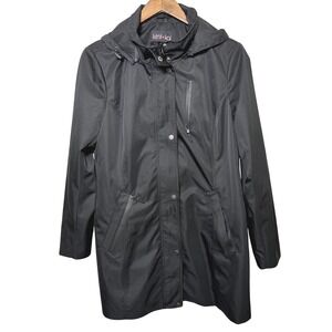 Kimi and Kai Womens Black Hooded Raincoat Mid-Length Jacket Size L CL39